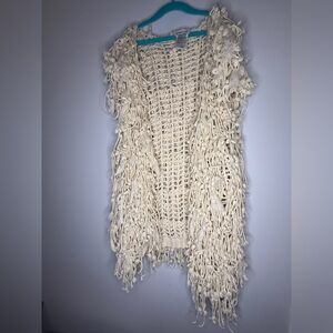 Bebe Ivory Knit Long Vest Boho One Size Cardigan